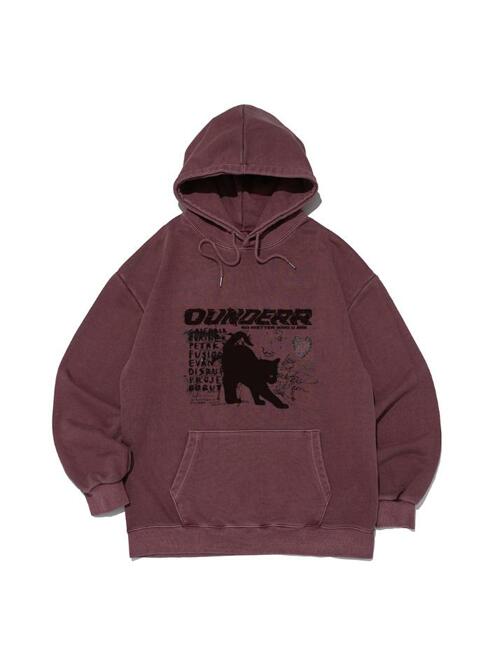 모노 컬랙션 캣 피그먼트 오버핏 후드 티셔츠 (버건디)