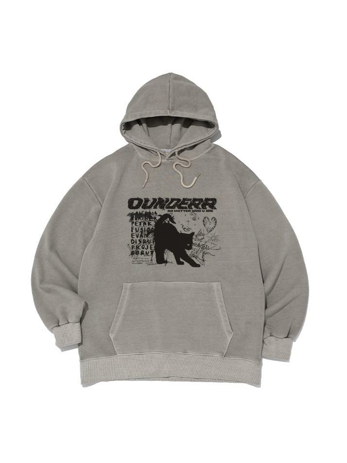 모노 컬랙션 캣 피그먼트 오버핏 후드 티셔츠 (더스트 베이지)