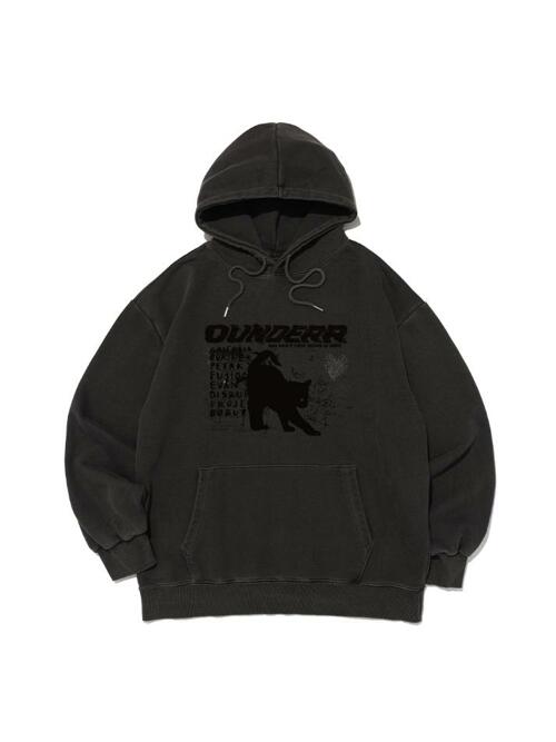 모노 컬랙션 캣 피그먼트 오버핏 후드 티셔츠 (차콜)