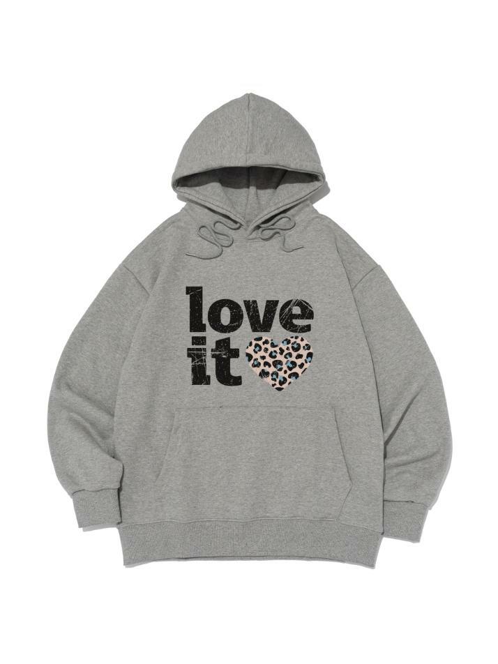 빈티지 하트 레오파드 후드 티셔츠 (그레이)