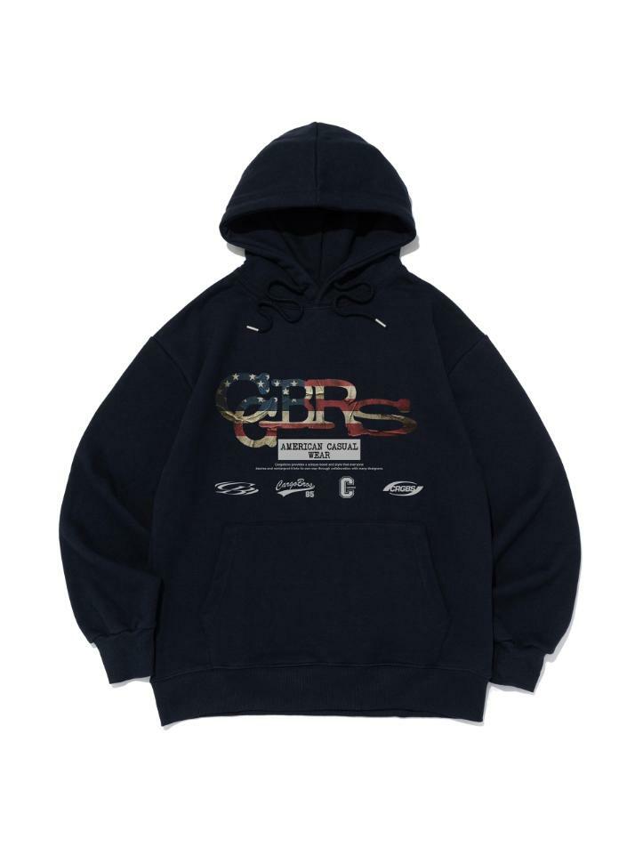 플래그 패턴 로고 후드 티셔츠 (네이비)