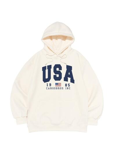 아메리칸 로고 후드 티셔츠 (아이보리)