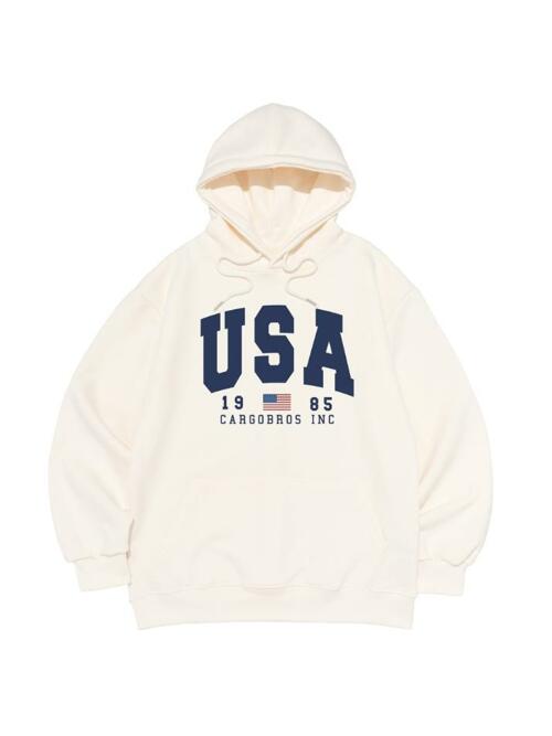 아메리칸 로고 후드 티셔츠 (아이보리)