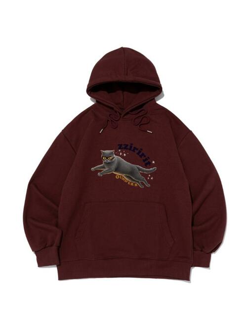[기모선택] 플라잉 찌릿 캣츠 오버핏 후드 티셔츠 (와인)
