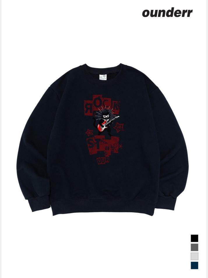 [기모선택] ROCK STAR CAT 오버핏 맨투맨 (네이비)