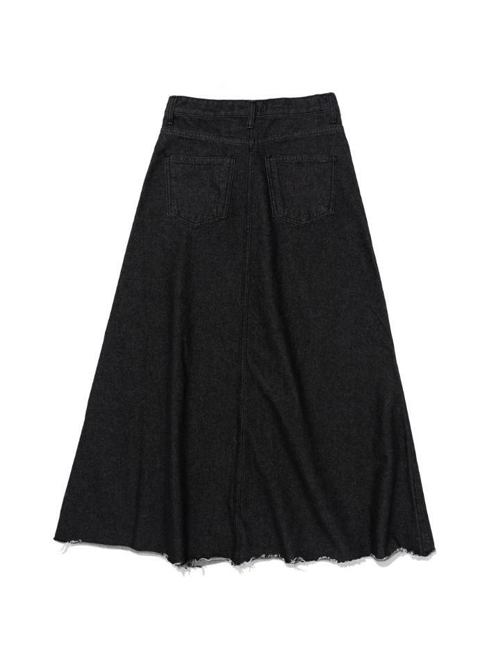 맥시 데님 컷오프 A라인 롱 스커트 (흑청)