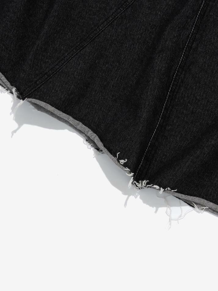 맥시 데님 컷오프 A라인 롱 스커트 (흑청)