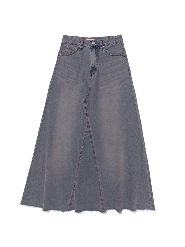 맥시 데님 컷오프 A라인 롱 스커트 (연청)
