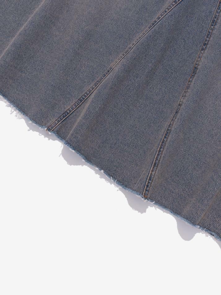 맥시 데님 컷오프 A라인 롱 스커트 (연청)