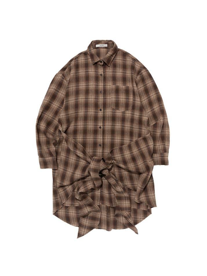 아메카지 레이어드 체크 랩 셔츠 (브라운)