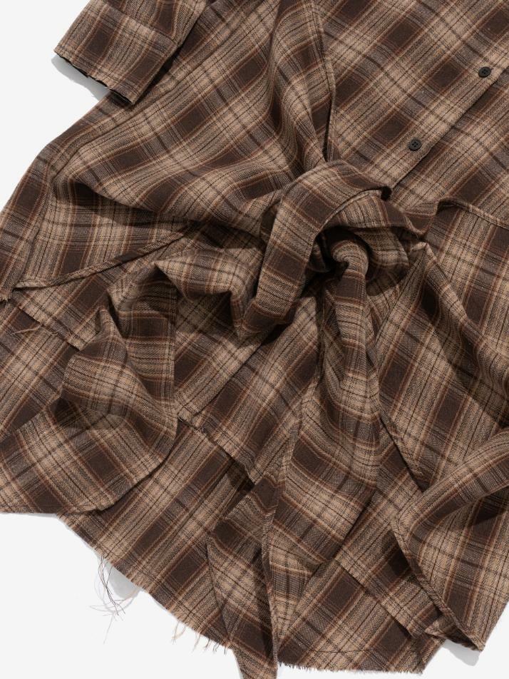 아메카지 레이어드 체크 랩 셔츠 (브라운)