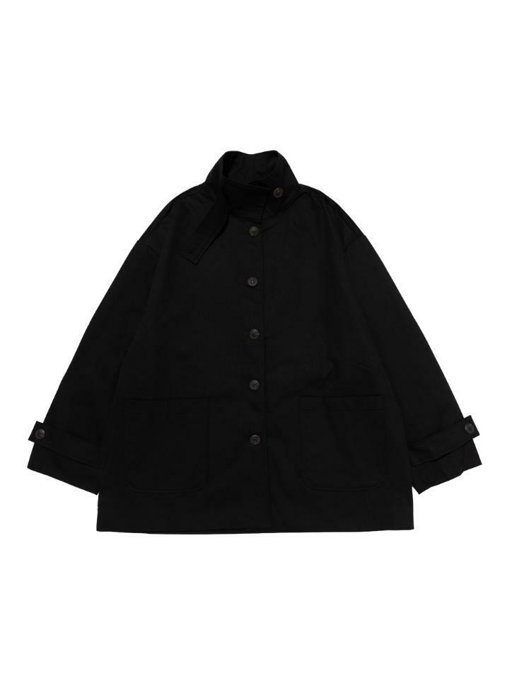 하이넥 하프 트렌치코트 (블랙)