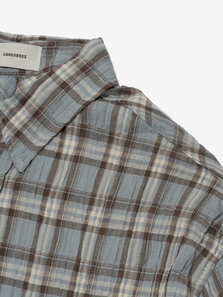 빈티지 아메카지 오버사이즈 체크셔츠 (블루)