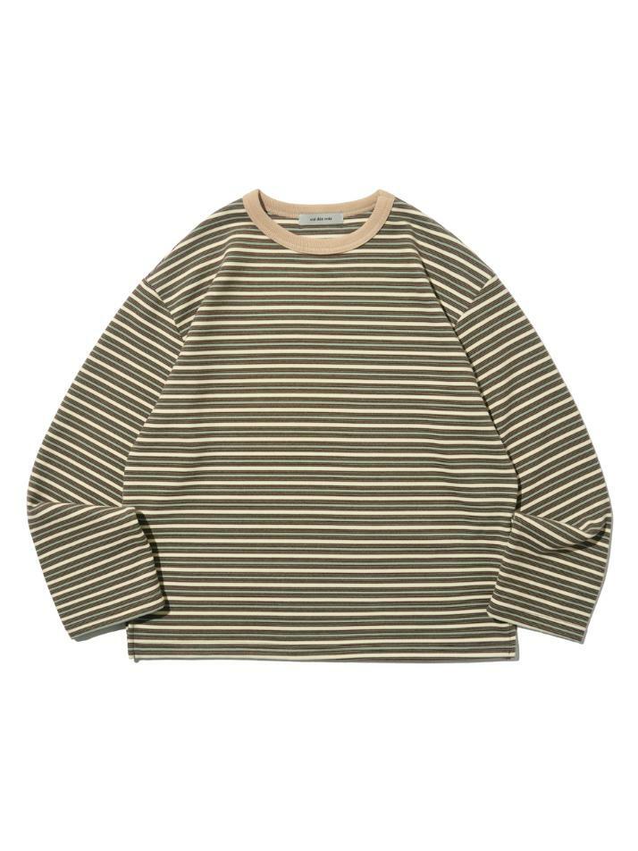 스트라이프 레이어드 긴팔티셔츠 (카키)