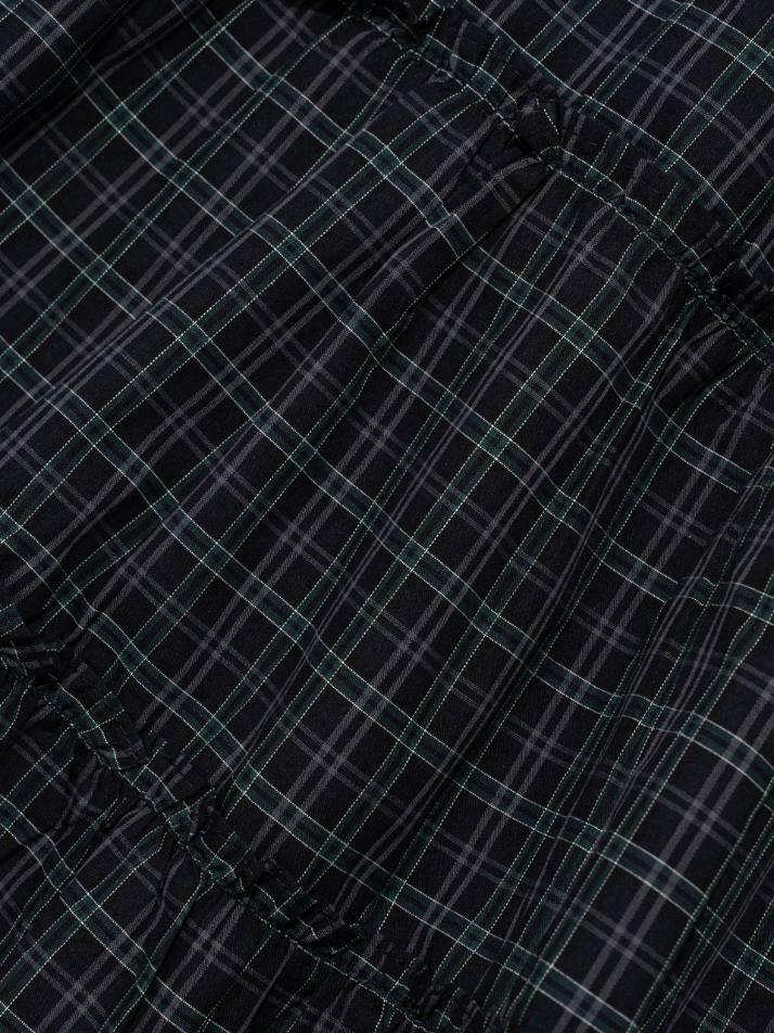 플레어 프릴 체크 롱 스커트 (네이비)