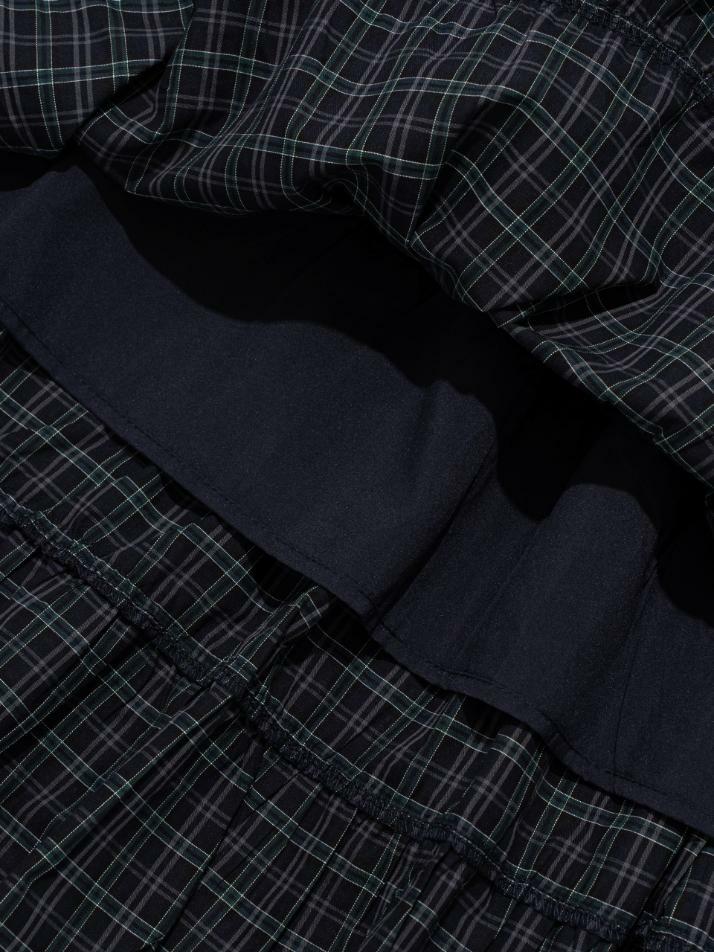 플레어 프릴 체크 롱 스커트 (네이비)