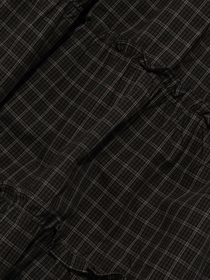 플레어 프릴 체크 롱 스커트 (차콜)