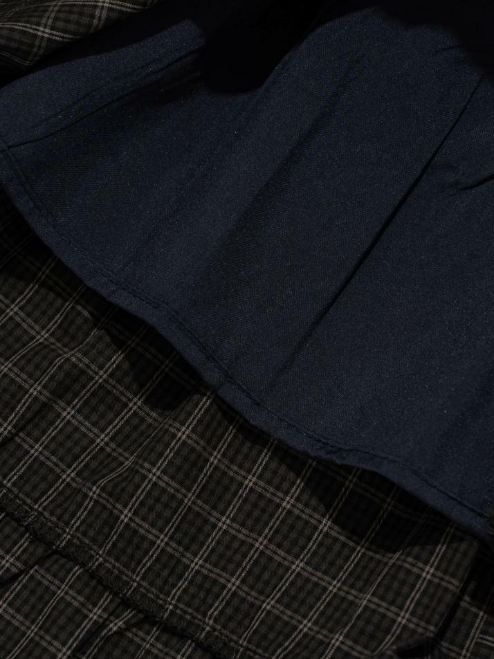 플레어 프릴 체크 롱 스커트 (차콜)