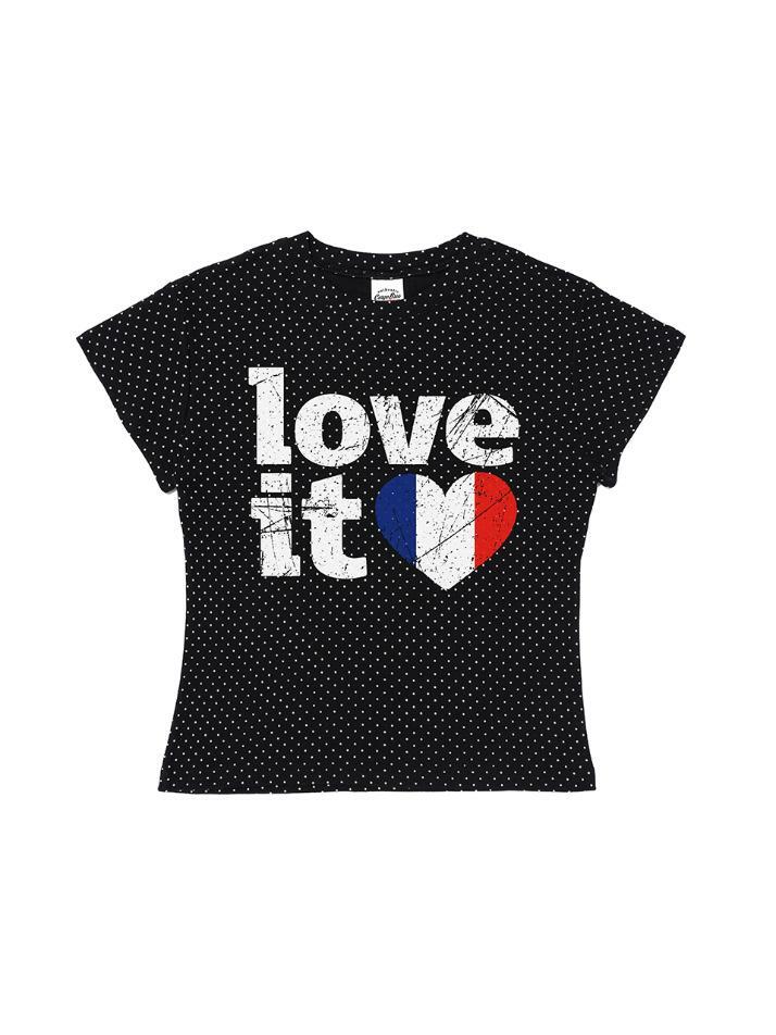 빈티지 하트 파리 플래그 숏 반팔 티셔츠 (블랙)