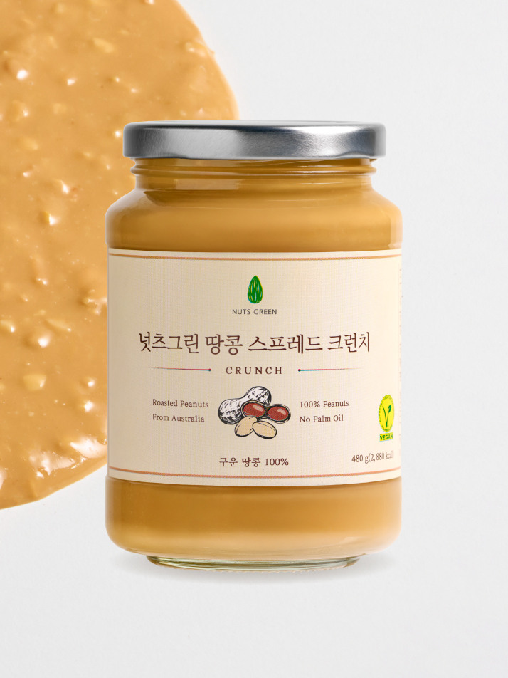 넛츠그린 대용량 땅콩 스프레드 크런치 100% 무첨가 땅콩 피넛 버터 잼 480g