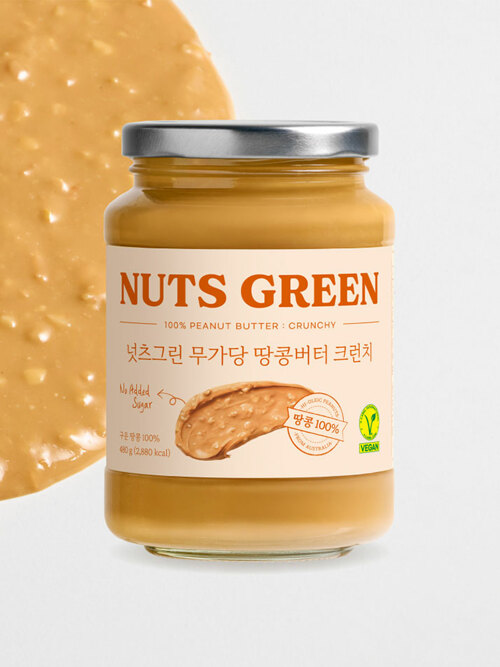 넛츠그린 대용량 무가당 땅콩버터 스프레드 크런치 100% 피넛 잼 480g