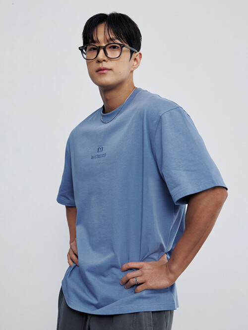 바벨 페이드 숏 슬리브 블루