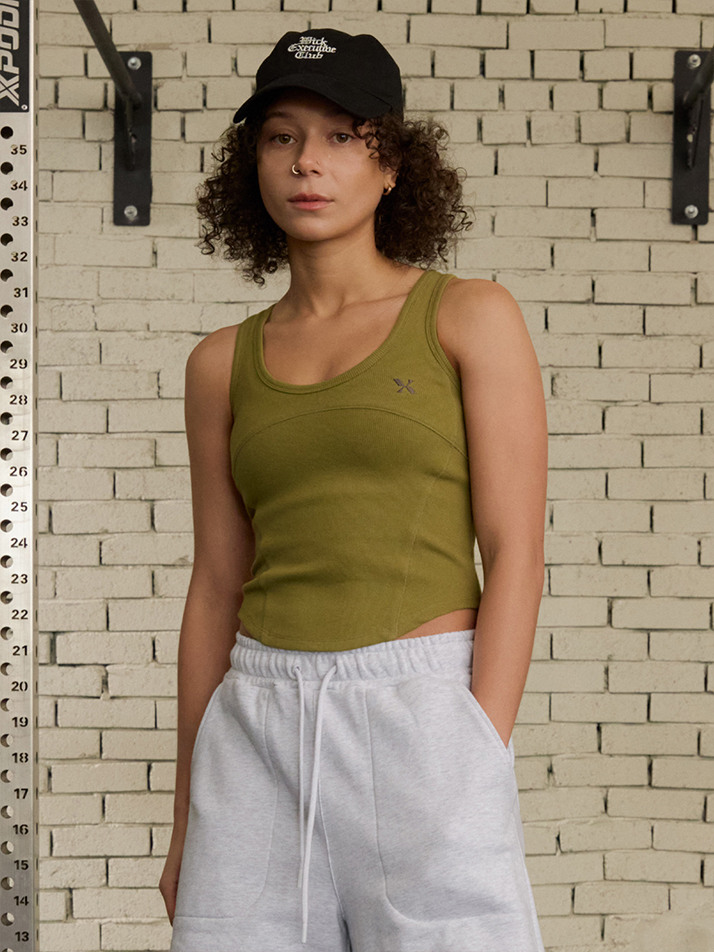 딥 커브 리브드 슬리브리스 카키