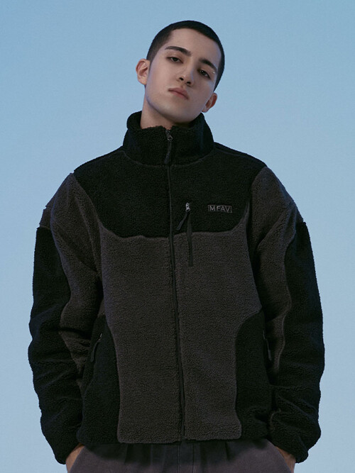 얼반 듀얼 톤 셔파 집업 블랙