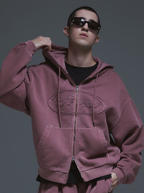 러기드 아플리 패치 후드집업 인디핑크