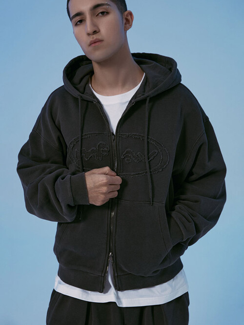 러기드 아플리 패치 후드집업 차콜