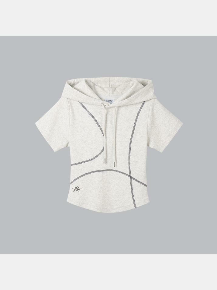 아치드 브릿지 후드 숏슬리브 화이트멜란지