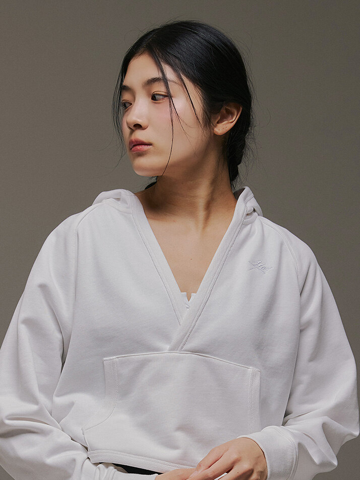 크로스 랩 플립 후드티 화이트