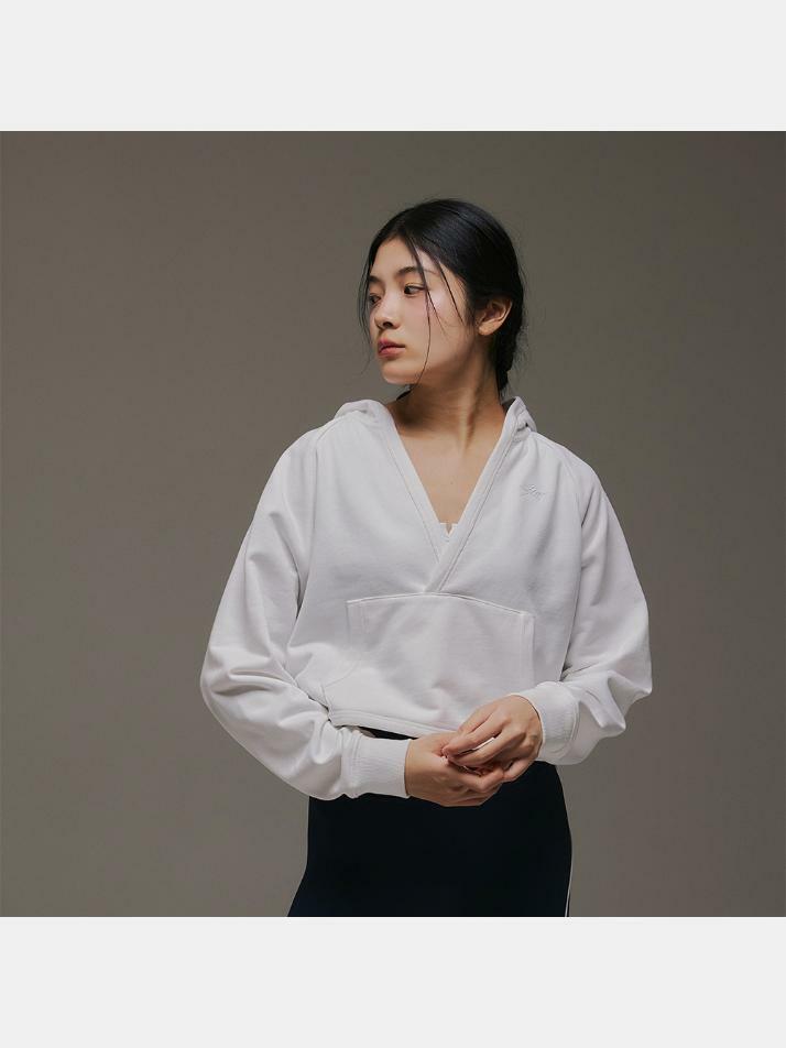 크로스 랩 플립 후드티 화이트