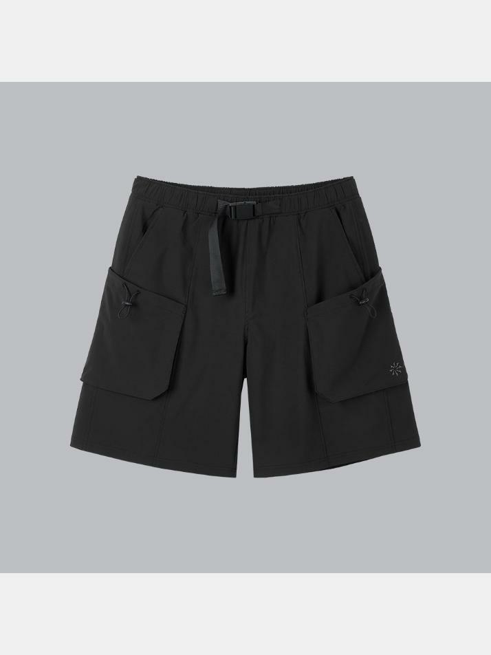 버클 드로우 카고 포켓 쇼츠 블랙