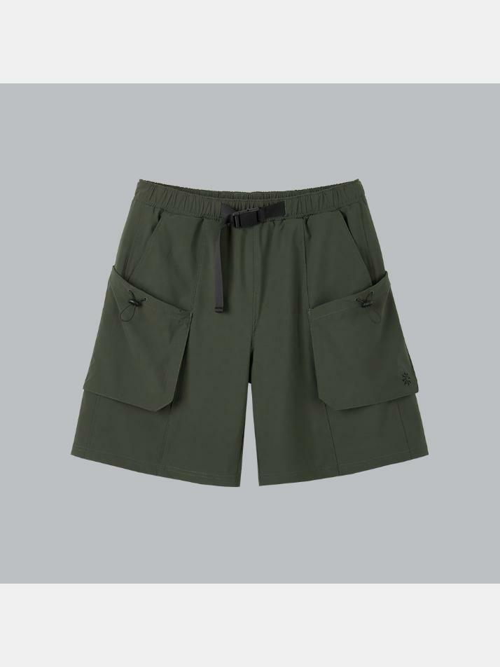 버클 드로우 카고 포켓 쇼츠 카키