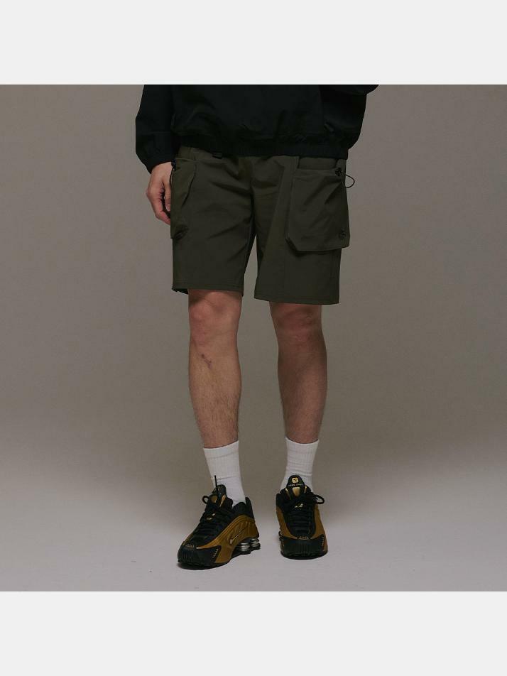 버클 드로우 카고 포켓 쇼츠 카키