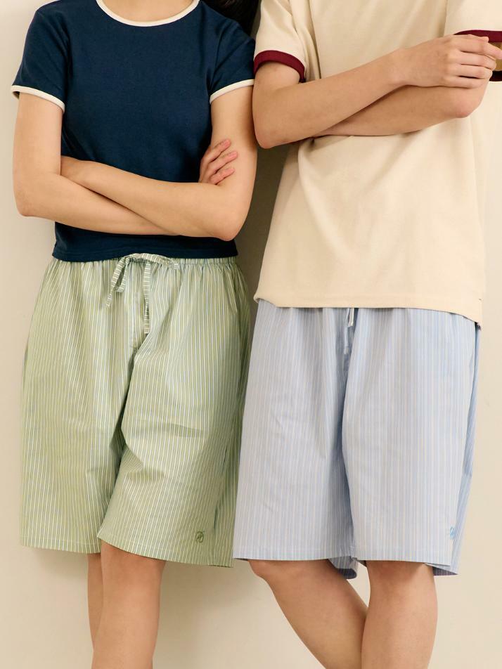 코튼 스트라이프 버뮤다 파자마 팬츠