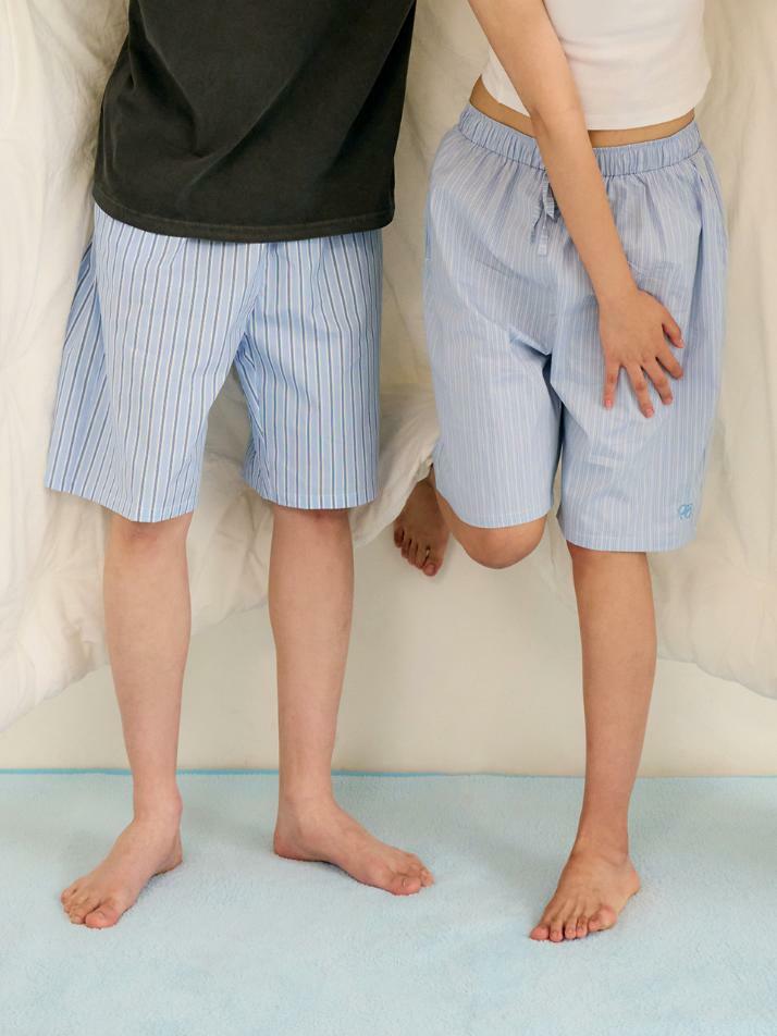 코튼 스트라이프 버뮤다 파자마 팬츠