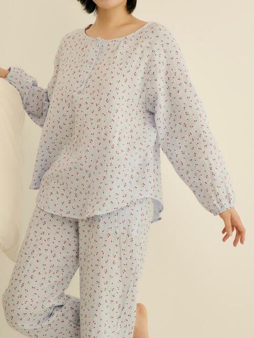 리틀 체리 라운드넥 순면 요루 잠옷 파자마 세트