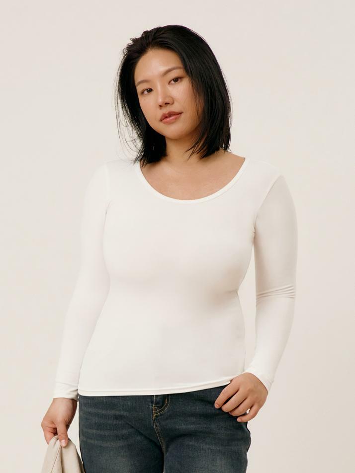 히트터치 슬림핏 U넥 베이직 티셔츠