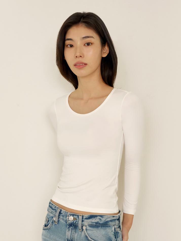 히트터치 슬림핏 U넥 베이직 티셔츠