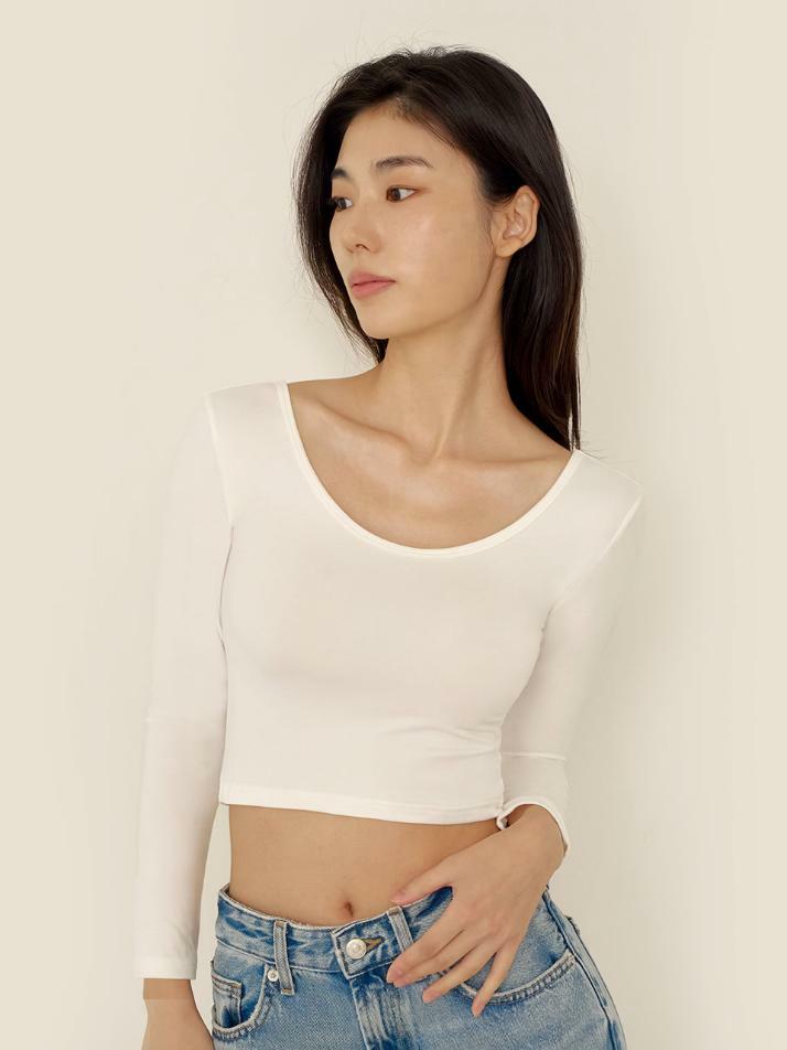 [2SET] 히트터치 슬림핏 딥 U넥 크롭 티셔츠