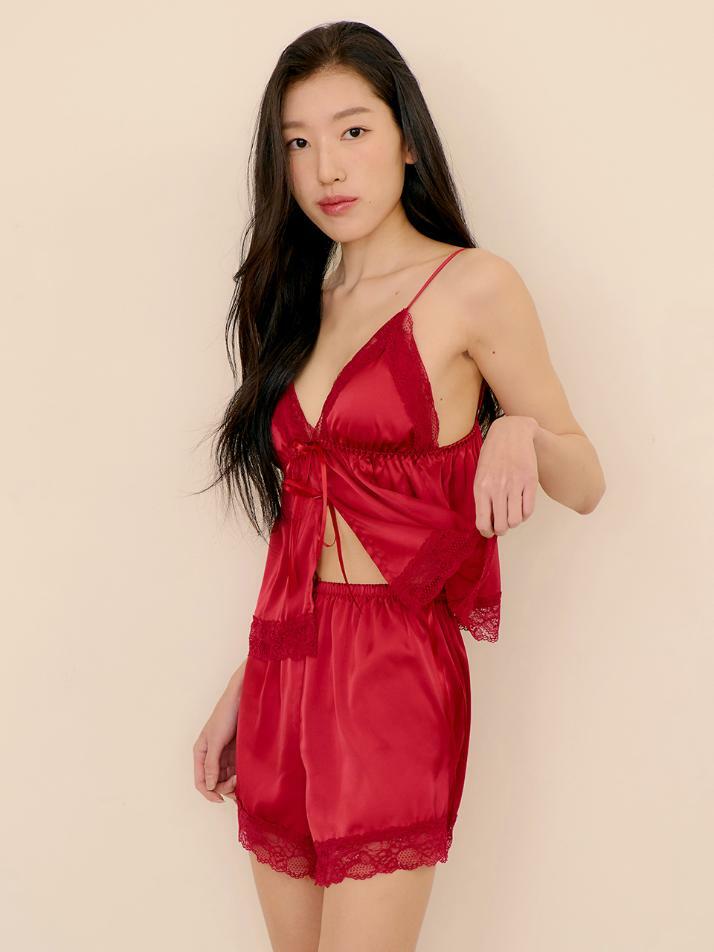 글로우 레이스 새틴 캐미솔 상하의 세트
