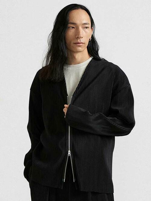 PS10X 플리츠 지퍼 롱 가디건 자켓 [블랙]