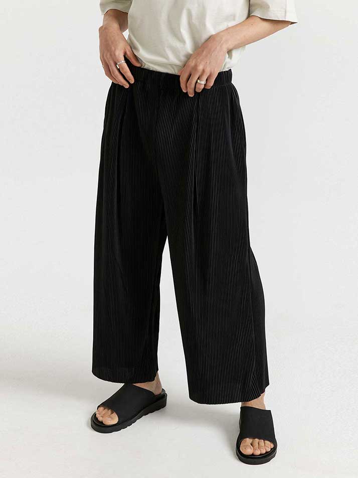 PT11X 플리츠 와이드 핀턱 팬츠 [블랙]