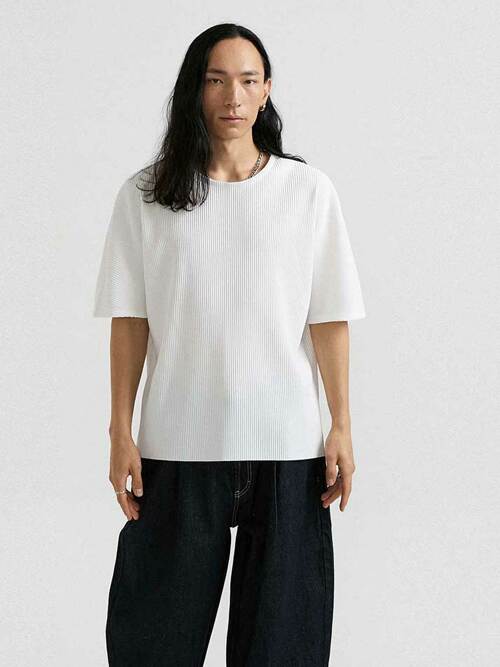 PS08X 플리츠 라운드 반팔 티셔츠 [화이트]