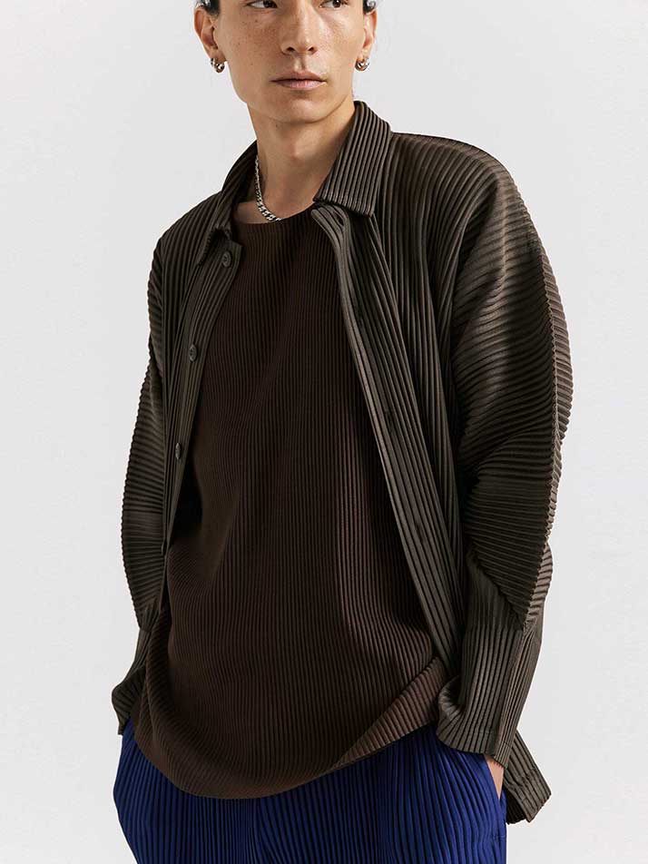 PS02X 플리츠 단추 긴팔 오픈 셔츠 가디건 [다크 브라운]