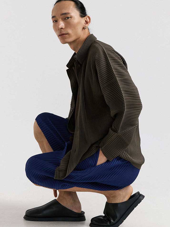 PS02X 플리츠 단추 긴팔 오픈 셔츠 가디건 [다크 브라운]