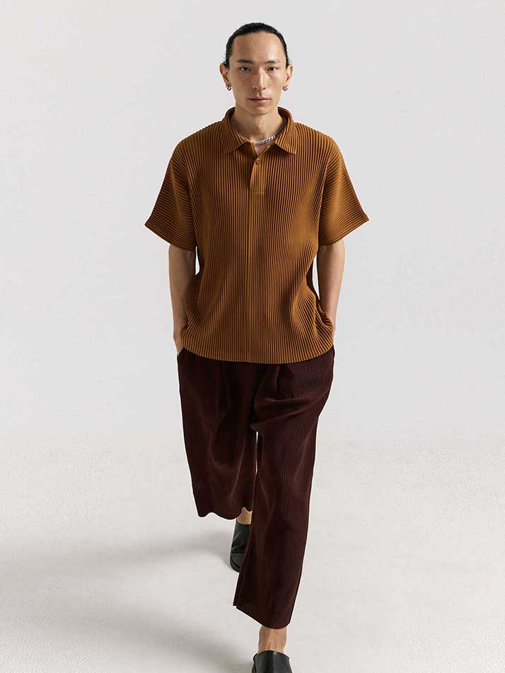 PS04X 플리츠 카라 반팔 티셔츠 [브라운]