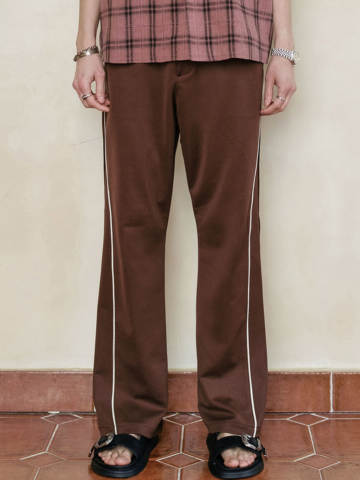[MIJ] CURVED PIPING LINE BOOTS CUT TRACK PANTS  - BROWN